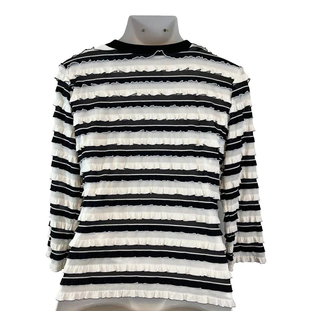 Frank Lyman Women's Jacket US Size 12 White Black Stripe Ruffled Layers Designer